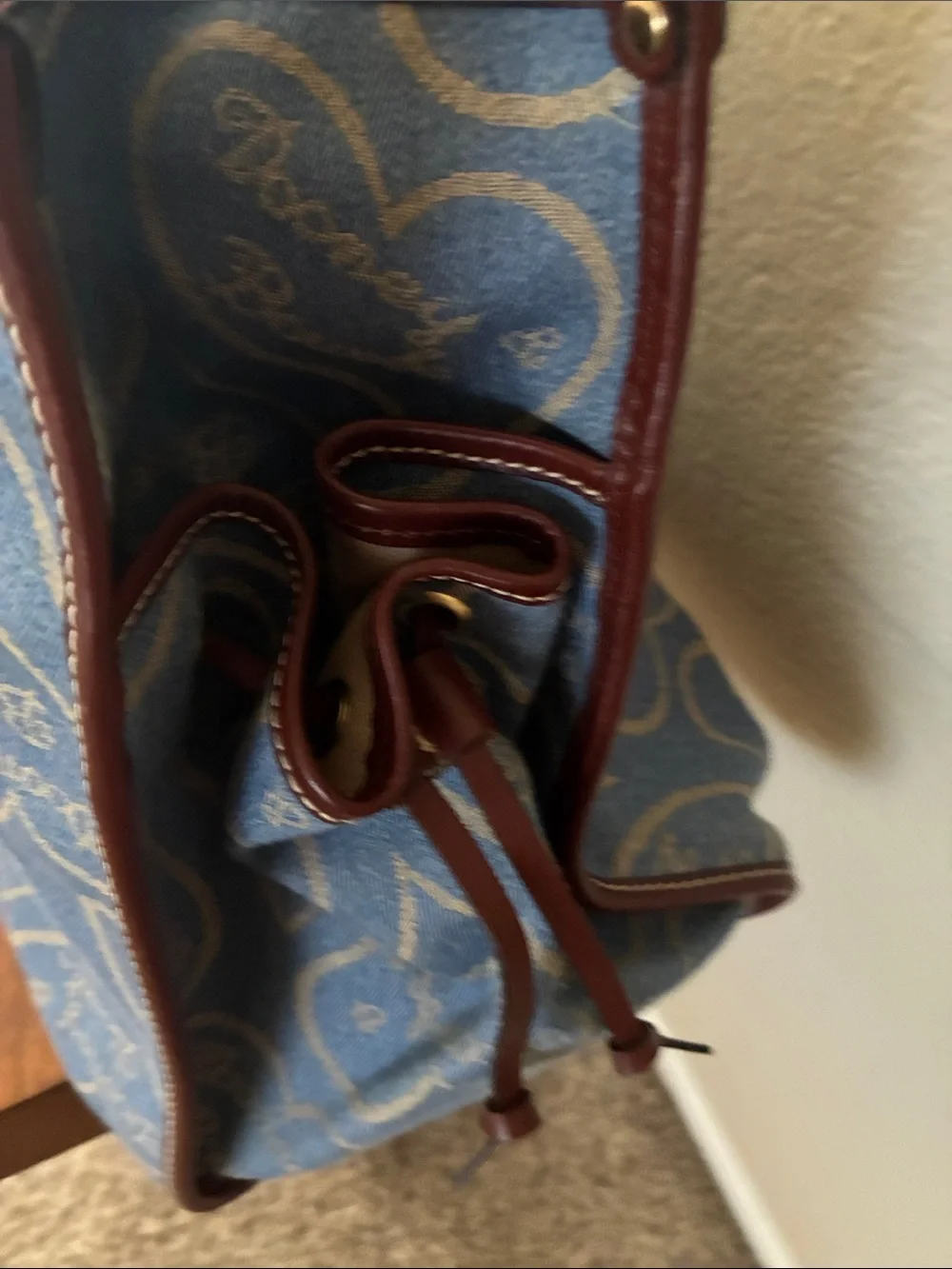 Dooney & Bourke rare vintage Blue Heart-denim leather trim tote bag